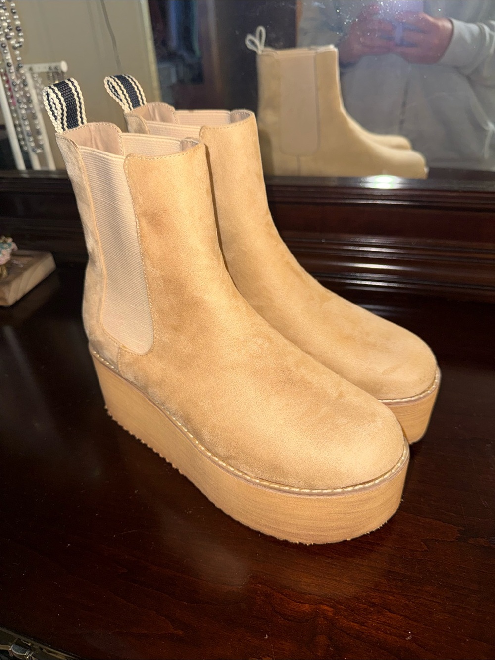 Women’s Tan Platform Chelsea Boots - Suede Upper